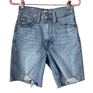Levis Shorts Womens Size 24 Ribcage Bermuda Distressed Premium Denim Light Wash